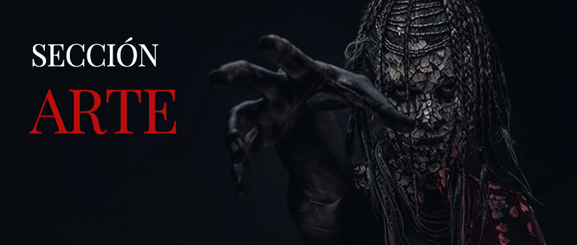 Cabecera de la categoría de arte oscuro y satanista donde se muestra el texto Arte y aparece una mujer que parece una chamana diabólica que lanza su mano al espectador con el gesto de agarrarlo.
